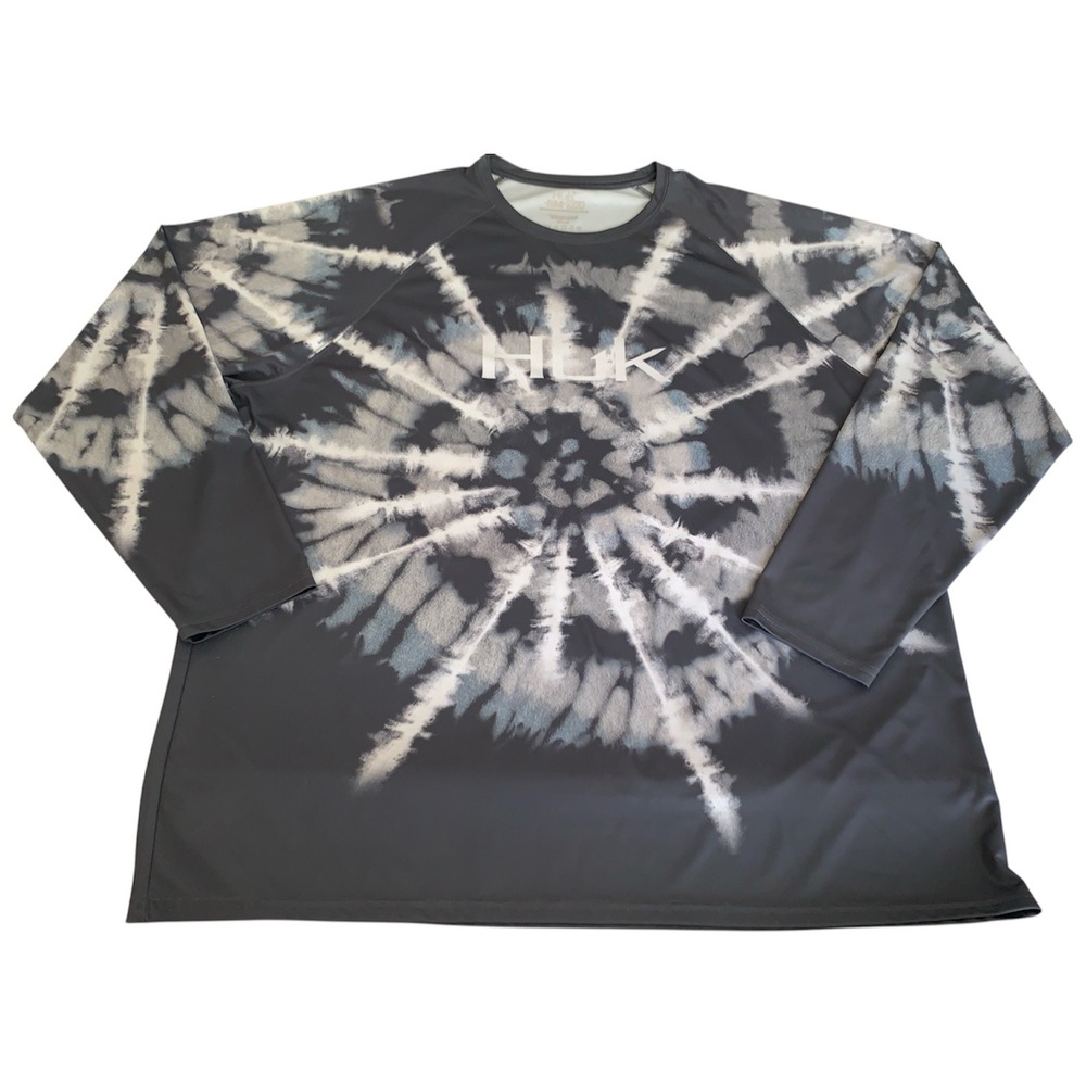 Huk Fishing Shirt Men XXXL Gray Tie Dye Long Sleeve Performance Athletic Tee